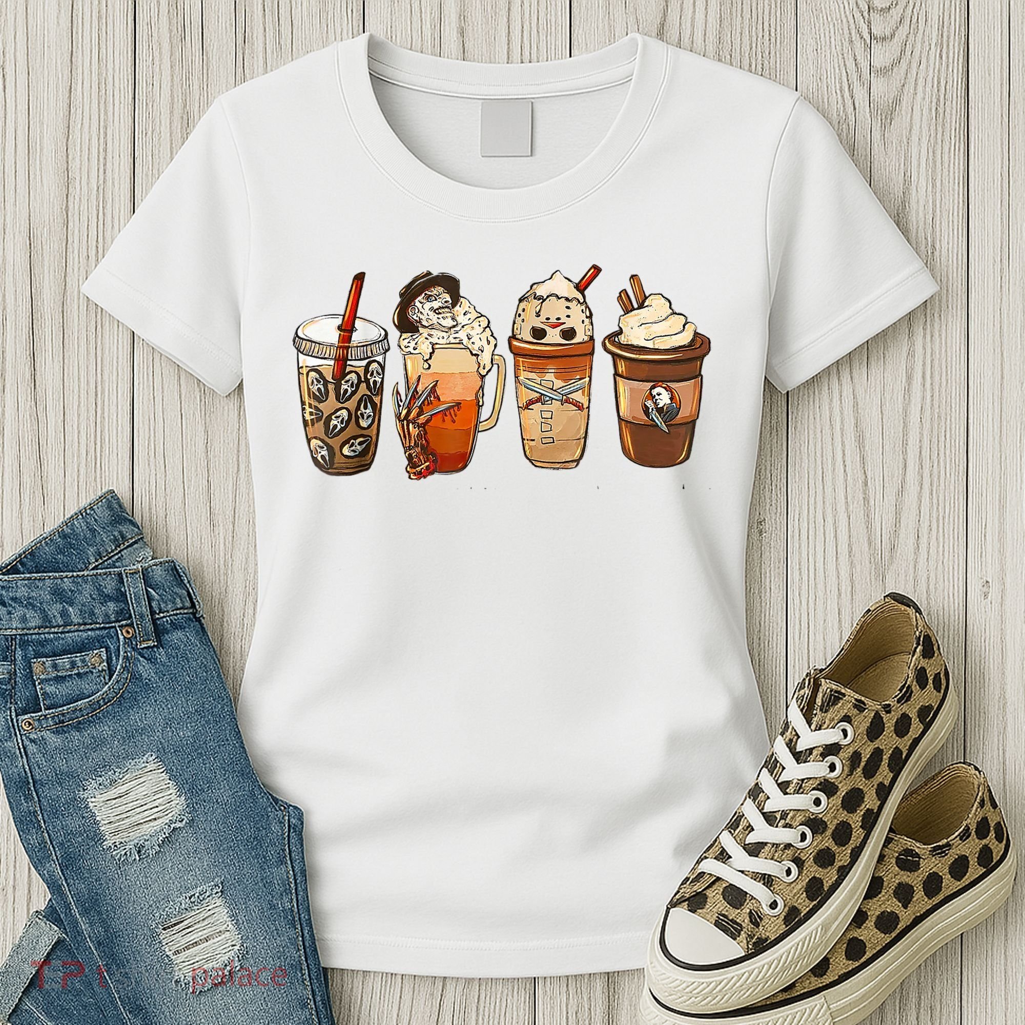 Horror Fall Coffee Pumpkin Spice Latte Iced Autumn Halloween Women's T-Shirt