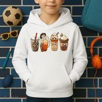Horror Fall Coffee Pumpkin Spice Latte Iced Autumn Halloween Kids Hoodie thumb 2