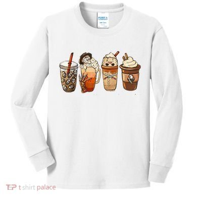 Horror Fall Coffee Pumpkin Spice Latte Iced Autumn Halloween Kids Long Sleeve Shirt