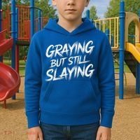 Humor For Dad Graying But Still Slaying Kids Hoodie thumb 2