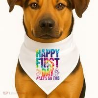 Happy First Day Let's Do This Back To School Rainbow USA-Made Doggie Bandana thumb 1