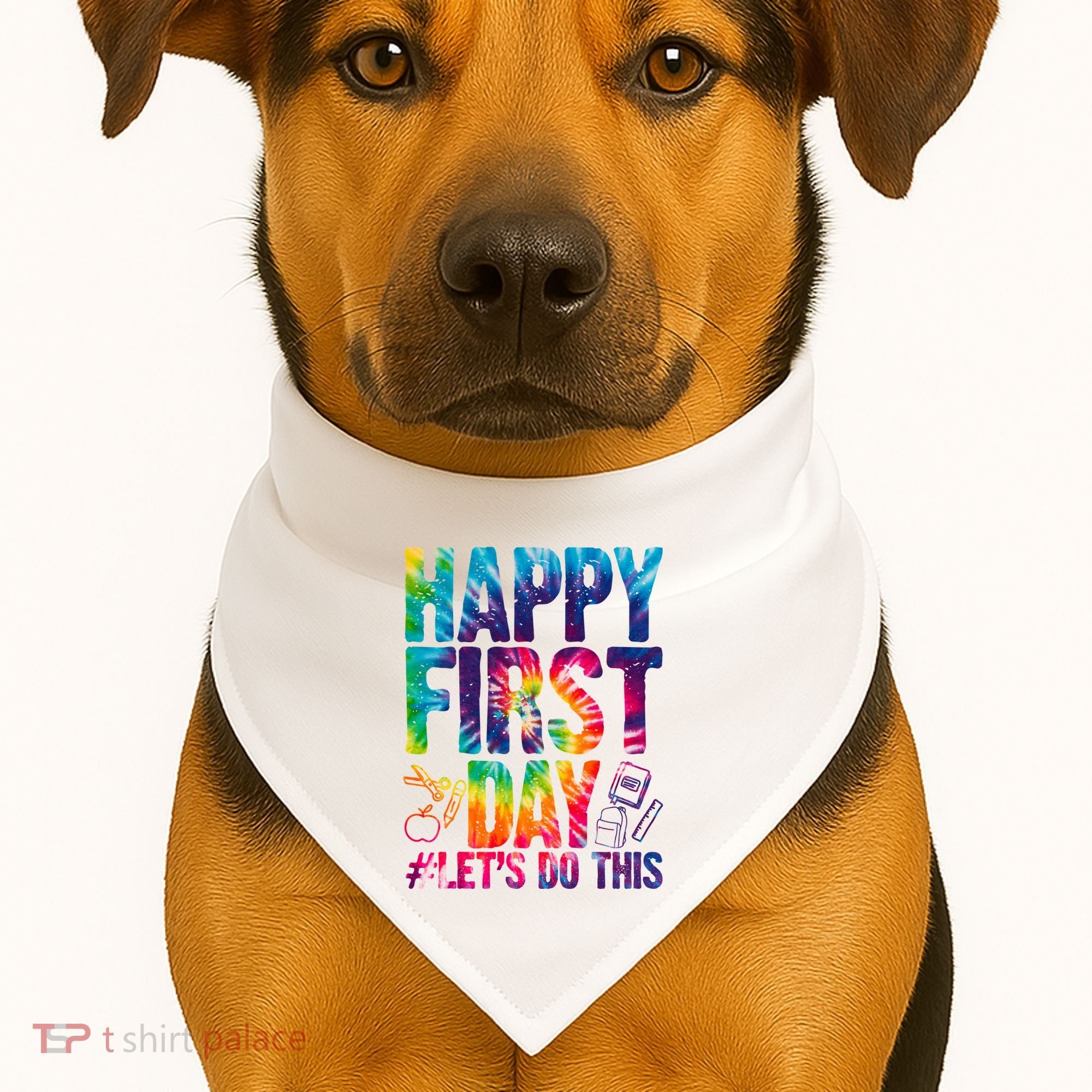 Happy First Day Let's Do This Back To School Rainbow USA-Made Doggie Bandana