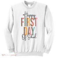 Happy First Day Of School Leopard Back To School Teacher Sweatshirt thumb 0