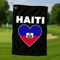 Haitian Flag Day Cool Haiti Flag Heart Pride Golf Towel thumb 1