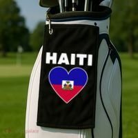 Haitian Flag Day Cool Haiti Flag Heart Pride Golf Towel thumb 2