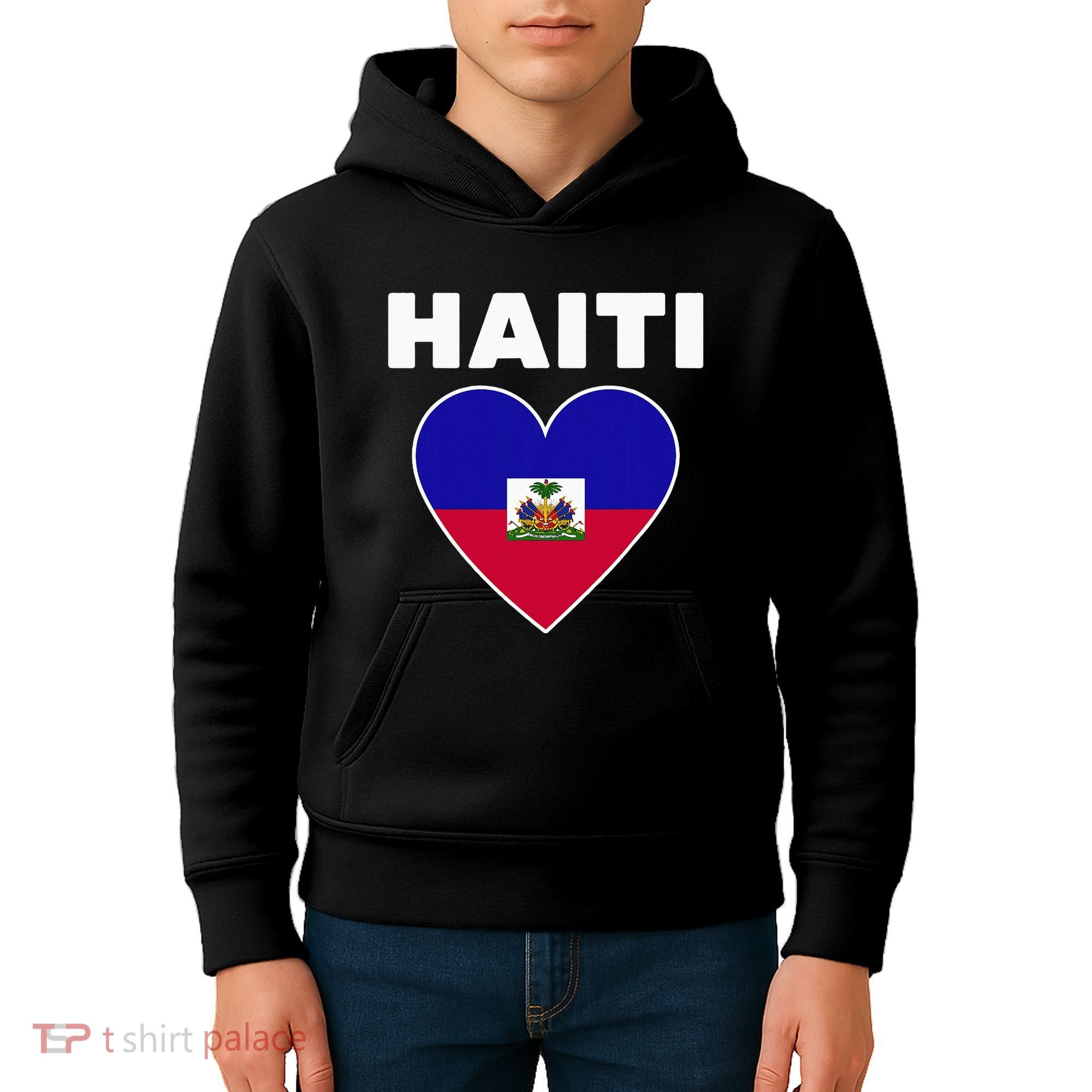 Haitian Flag Day Cool Haiti Flag Heart Pride Kids Hoodie