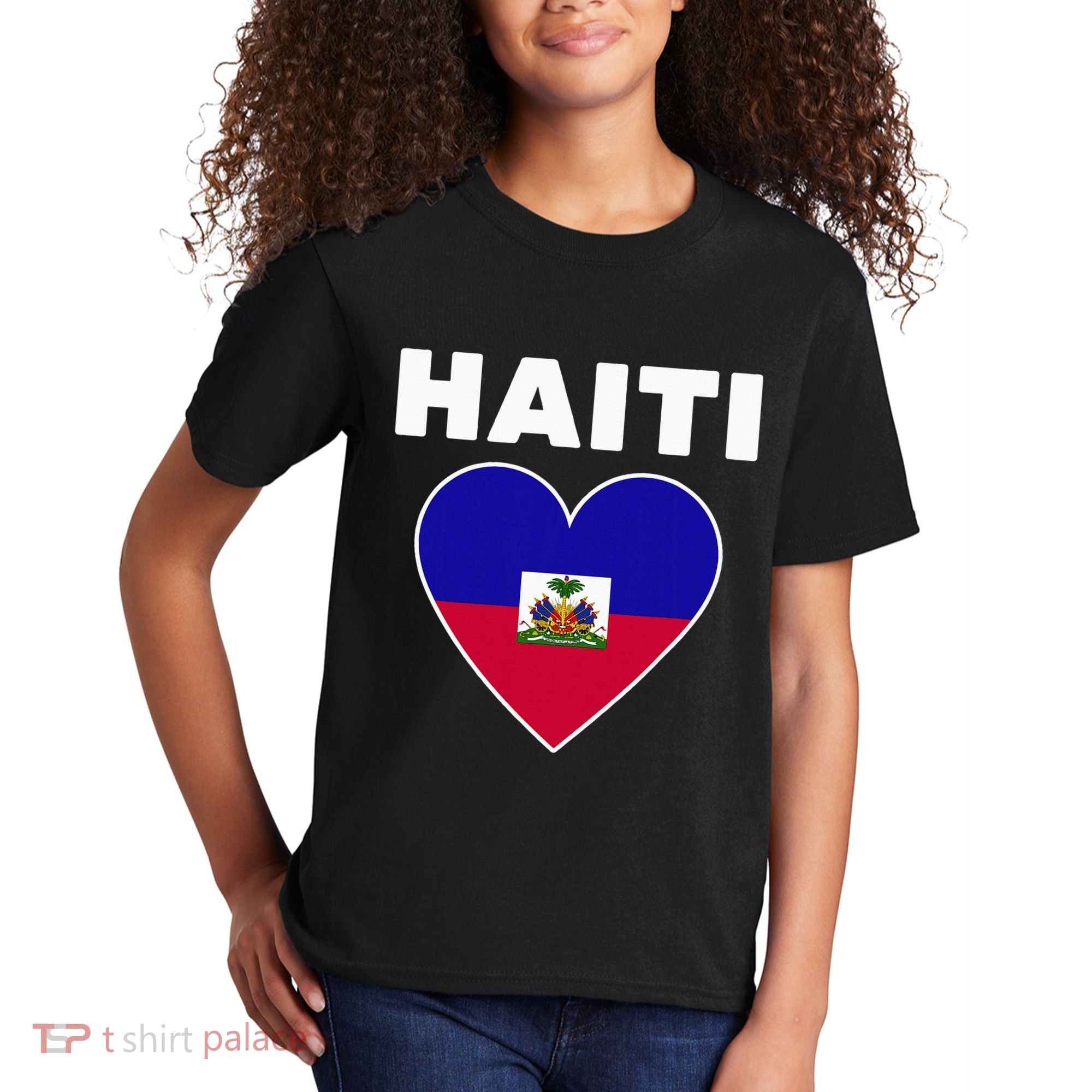 Haitian Flag Day Cool Haiti Flag Heart Pride Kids T-Shirt