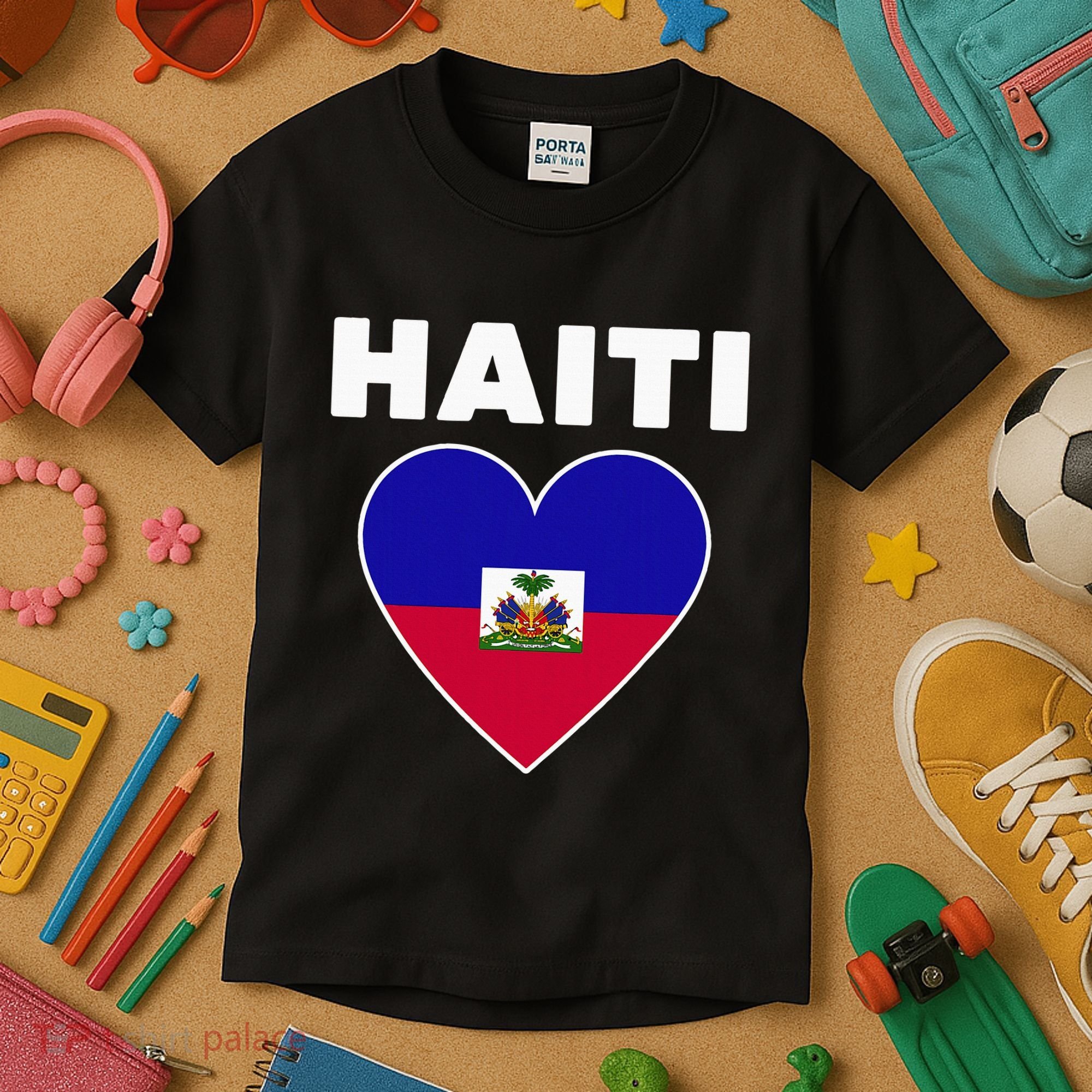 Haitian Flag Day Cool Haiti Flag Heart Pride Kids T-Shirt