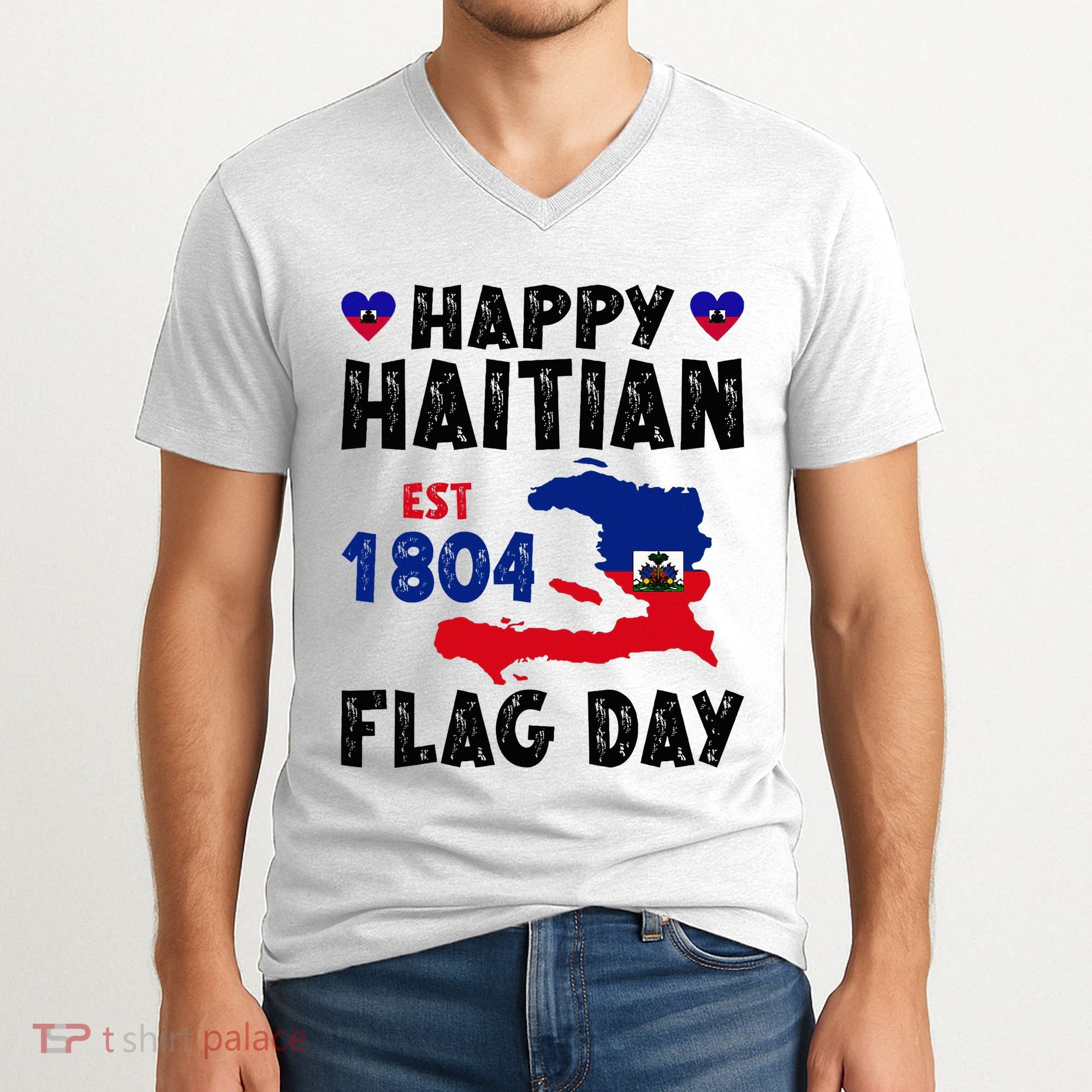 Haiti Flag Day Haitian Map Flag Celebration V-Neck T-Shirt