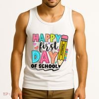 Happy First Day Of School Teacher Pencil Tank Top thumb 3