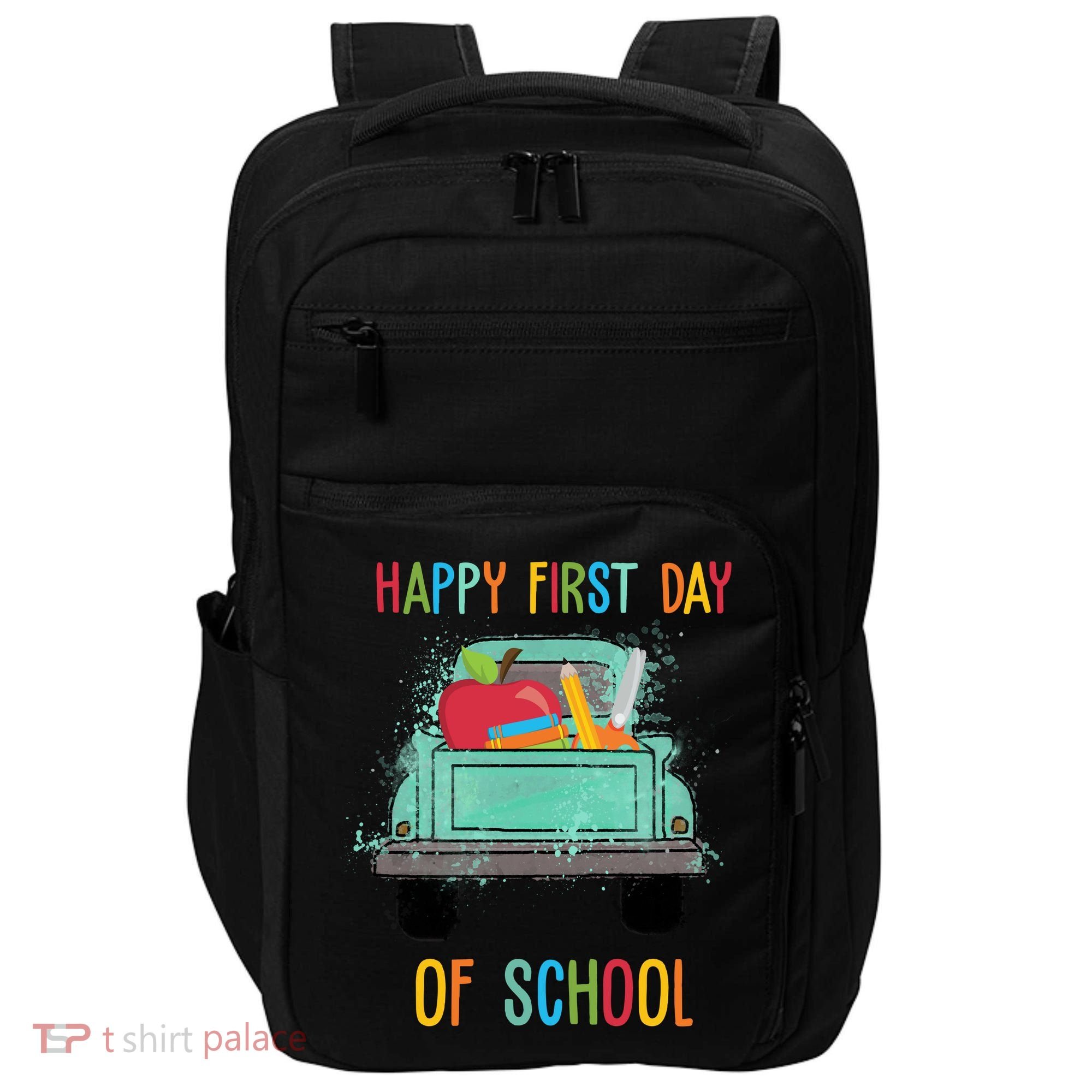 Happy First Day Of School Learning Truck Impact Tech Backpack