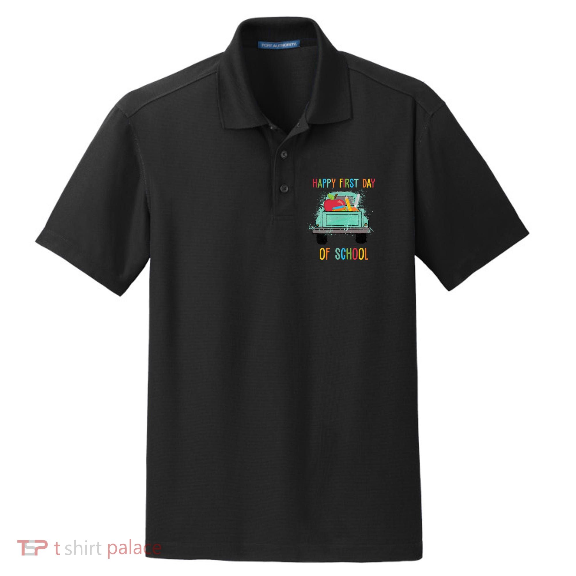 Happy First Day Of School Learning Truck Dry Zone Grid Polo