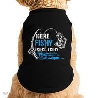 Here Fishy Funny Fishing Fishermen Fish Graphic Doggie Tank thumb 0