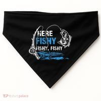 Here Fishy Funny Fishing Fishermen Fish Graphic USA-Made Doggie Bandana thumb 0
