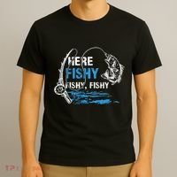 Here Fishy Funny Fishing Fishermen Fish Graphic T-Shirt thumb 3