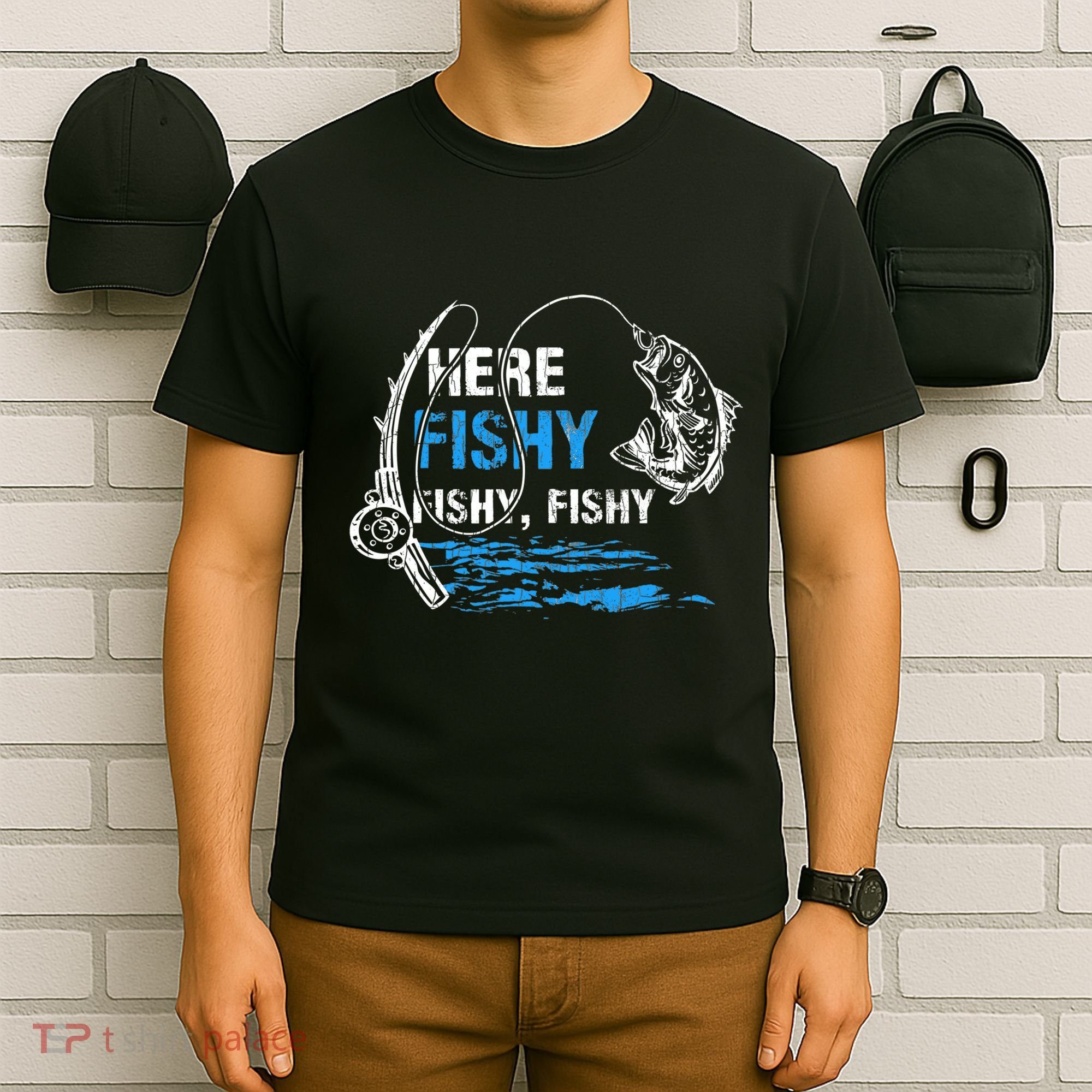 Here Fishy Funny Fishing Fishermen Fish Graphic T-Shirt