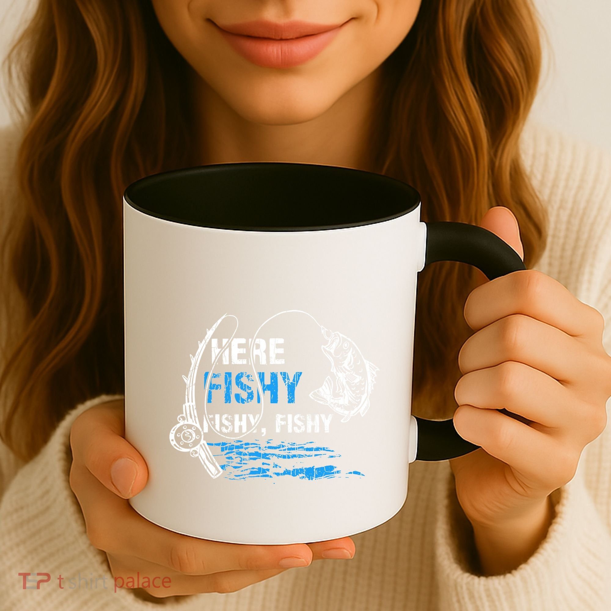 Here Fishy Funny Fishing Fishermen Fish Graphic Coffee Mug