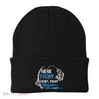 Here Fishy Funny Fishing Fishermen Fish Graphic Beanie thumb 0