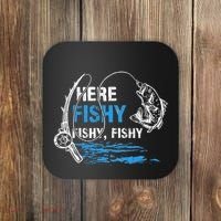 Here Fishy Funny Fishing Fishermen Fish Graphic Coaster thumb 0