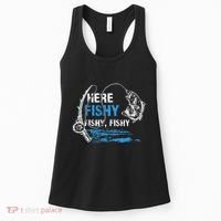 Here Fishy Funny Fishing Fishermen Fish Graphic Women's Tank Top thumb 0