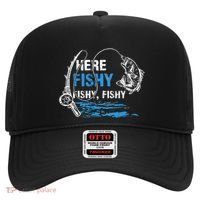 Here Fishy Funny Fishing Fishermen Fish Graphic Hat thumb 0