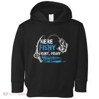Here Fishy Funny Fishing Fishermen Fish Graphic Toddler Hoodie thumb 0