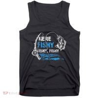Here Fishy Funny Fishing Fishermen Fish Graphic Tank Top thumb 0
