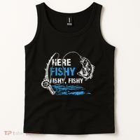 Here Fishy Funny Fishing Fishermen Fish Graphic Tank Top thumb 2