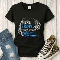 Here Fishy Funny Fishing Fishermen Fish Graphic Women's T-Shirt thumb 3