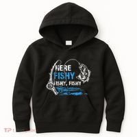 Here Fishy Funny Fishing Fishermen Fish Graphic Kids Hoodie thumb 0