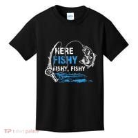 Here Fishy Funny Fishing Fishermen Fish Graphic Kids T-Shirt thumb 0