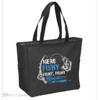Here Fishy Funny Fishing Fishermen Fish Graphic Tote Bag thumb 2