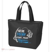 Here Fishy Funny Fishing Fishermen Fish Graphic Tote Bag thumb 3