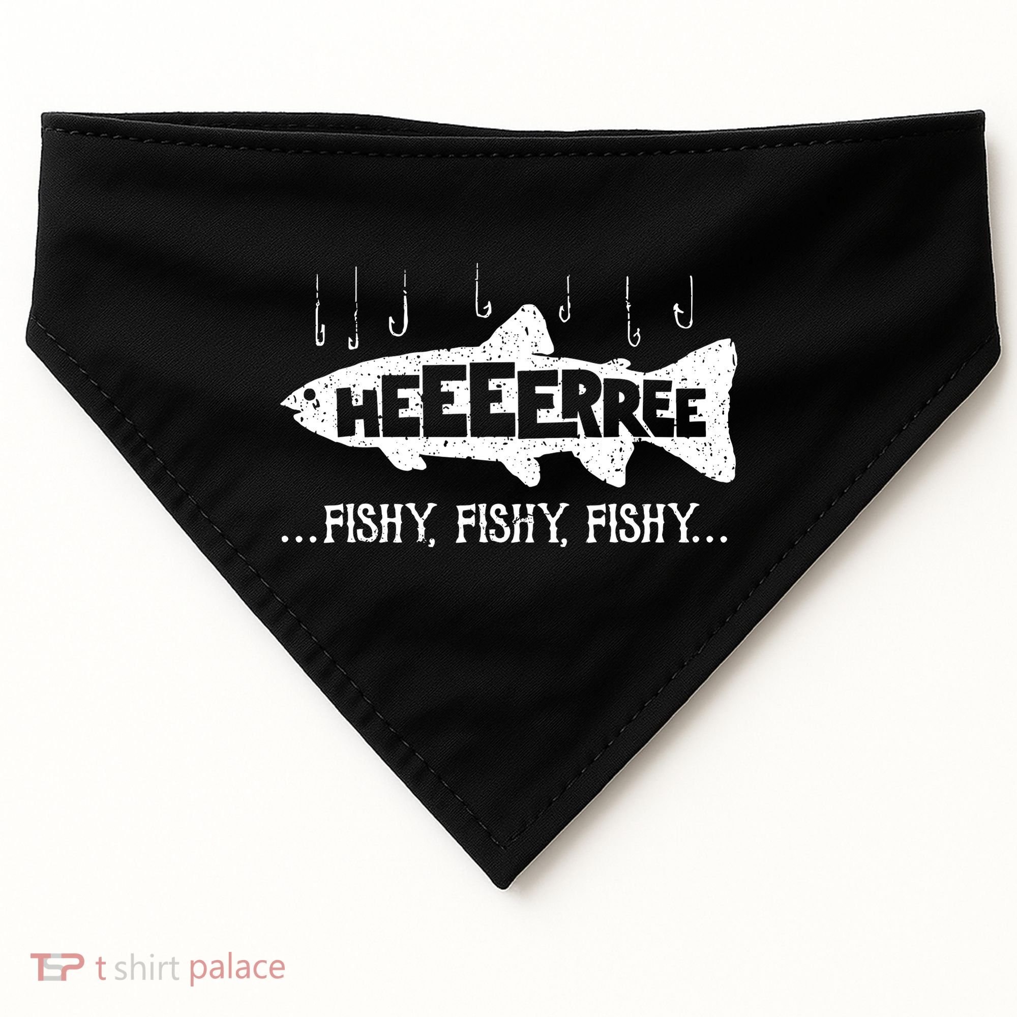 Here Fishy Funny Fish Fishing Lovers Heeeerree Fishy Fishy USA-Made Doggie Bandana