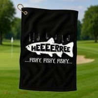 Here Fishy Funny Fish Fishing Lovers Heeeerree Fishy Fishy Golf Towel thumb 1