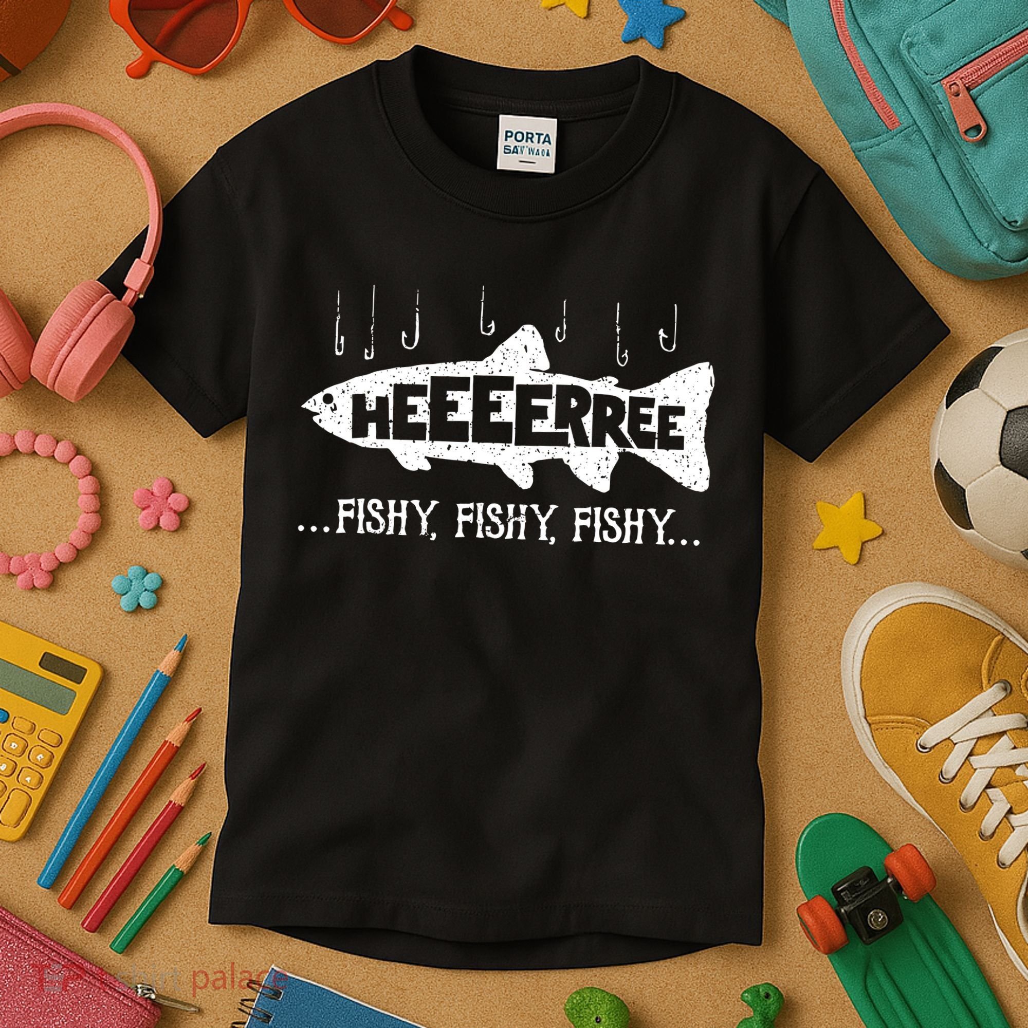 Here Fishy Funny Fish Fishing Lovers Heeeerree Fishy Fishy Kids T-Shirt