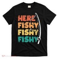 Here Fishy Fishing Daddy Grandpa Fisherman Fathers Day T-Shirt thumb 0