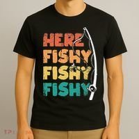 Here Fishy Fishing Daddy Grandpa Fisherman Fathers Day T-Shirt thumb 3