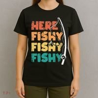 Here Fishy Fishing Daddy Grandpa Fisherman Fathers Day T-Shirt thumb 4