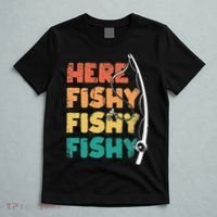 Here Fishy Fishing Daddy Grandpa Fisherman Fathers Day T-Shirt thumb 5