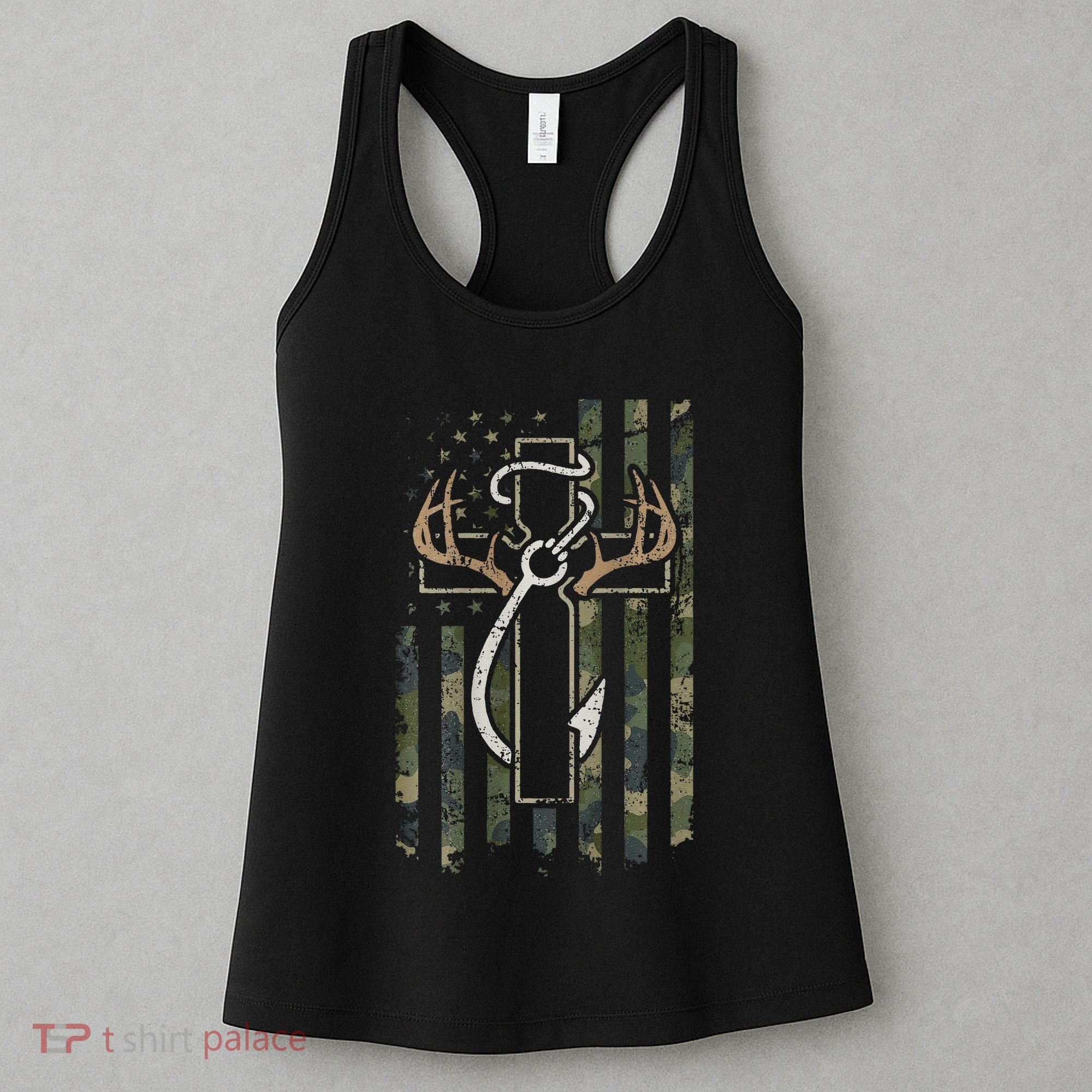 Hunting Fishing Faith Hunter Fisherman Camo Usa On Back Women's Tank Top