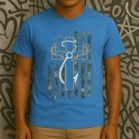 Hunting Fishing Faith Hunter Fisherman Camo Usa On Back T-Shirt thumb 3