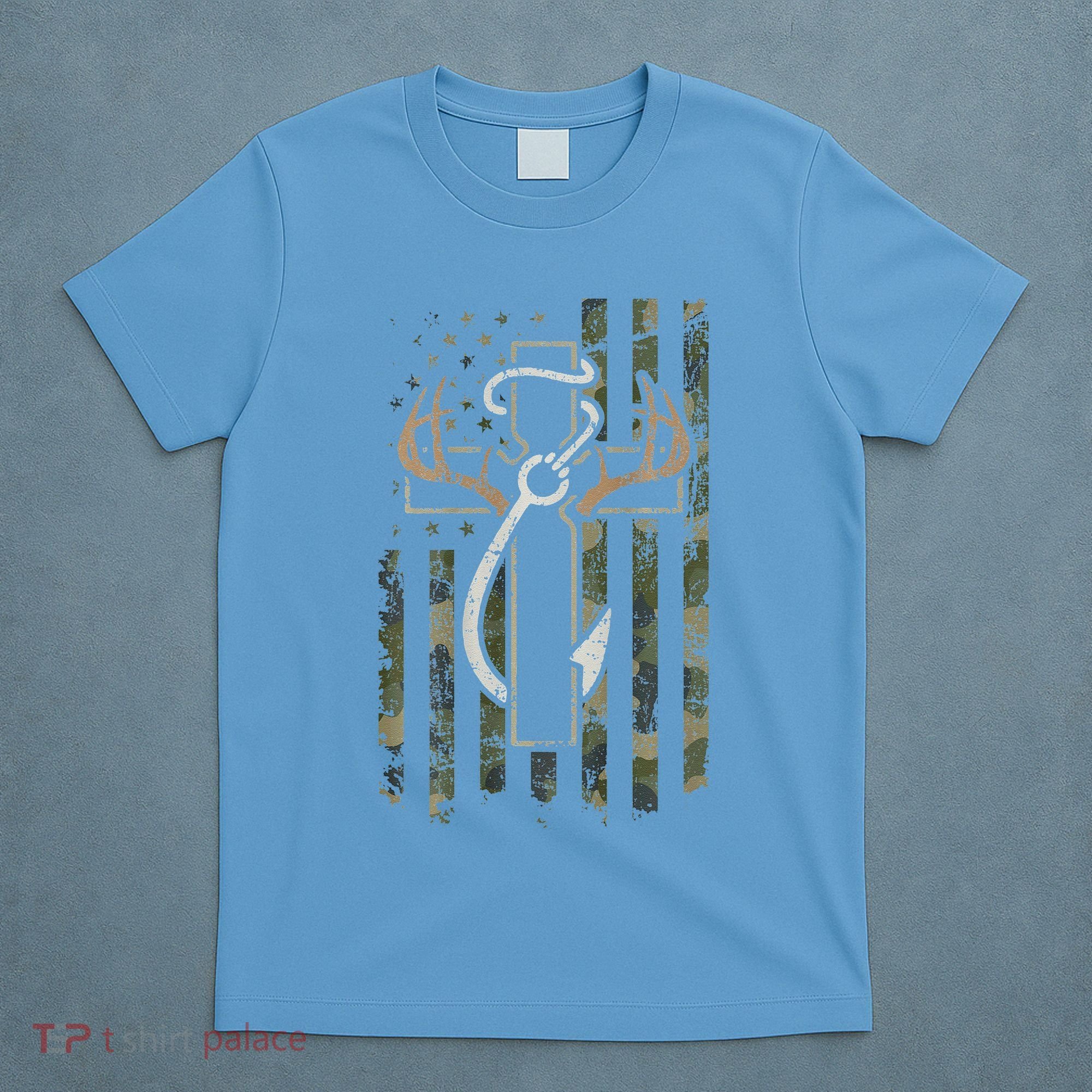 Hunting Fishing Faith Hunter Fisherman Camo Usa On Back T-Shirt