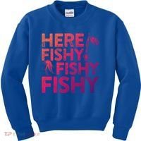 Here Fishy Fishy Fishy Gift Fisher Gifcool Gift Kids Sweatshirt thumb 0