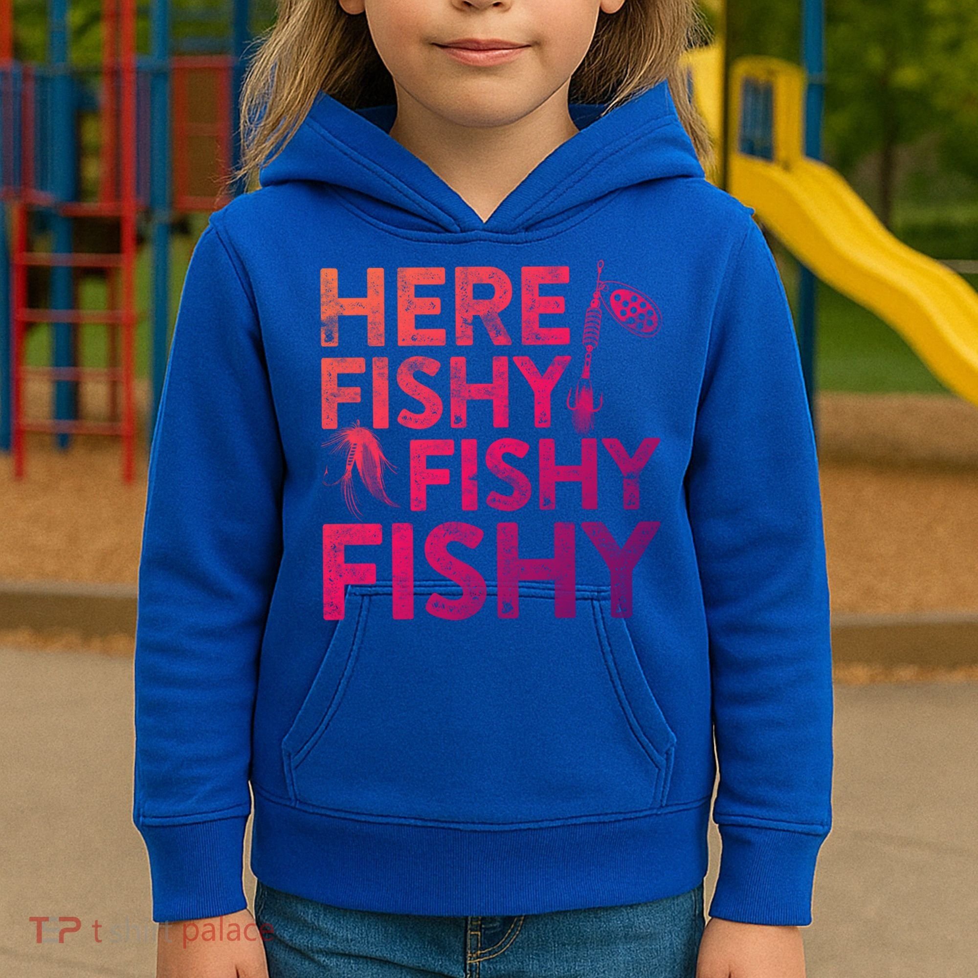 Here Fishy Fishy Fishy Gift Fisher Gifcool Gift Kids Hoodie