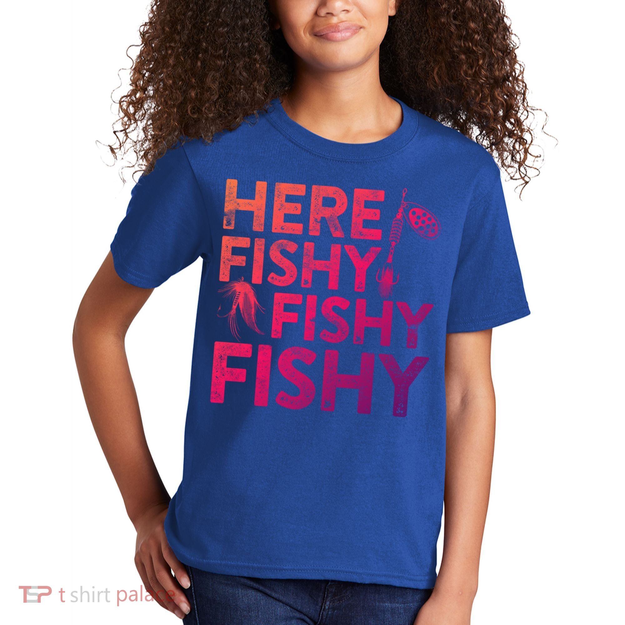 Here Fishy Fishy Fishy Gift Fisher Gifcool Gift Kids T-Shirt