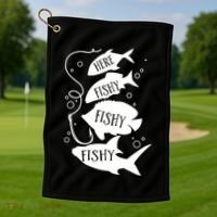 Here Fishy Fishy Fishing Lover Golf Towel thumb 1