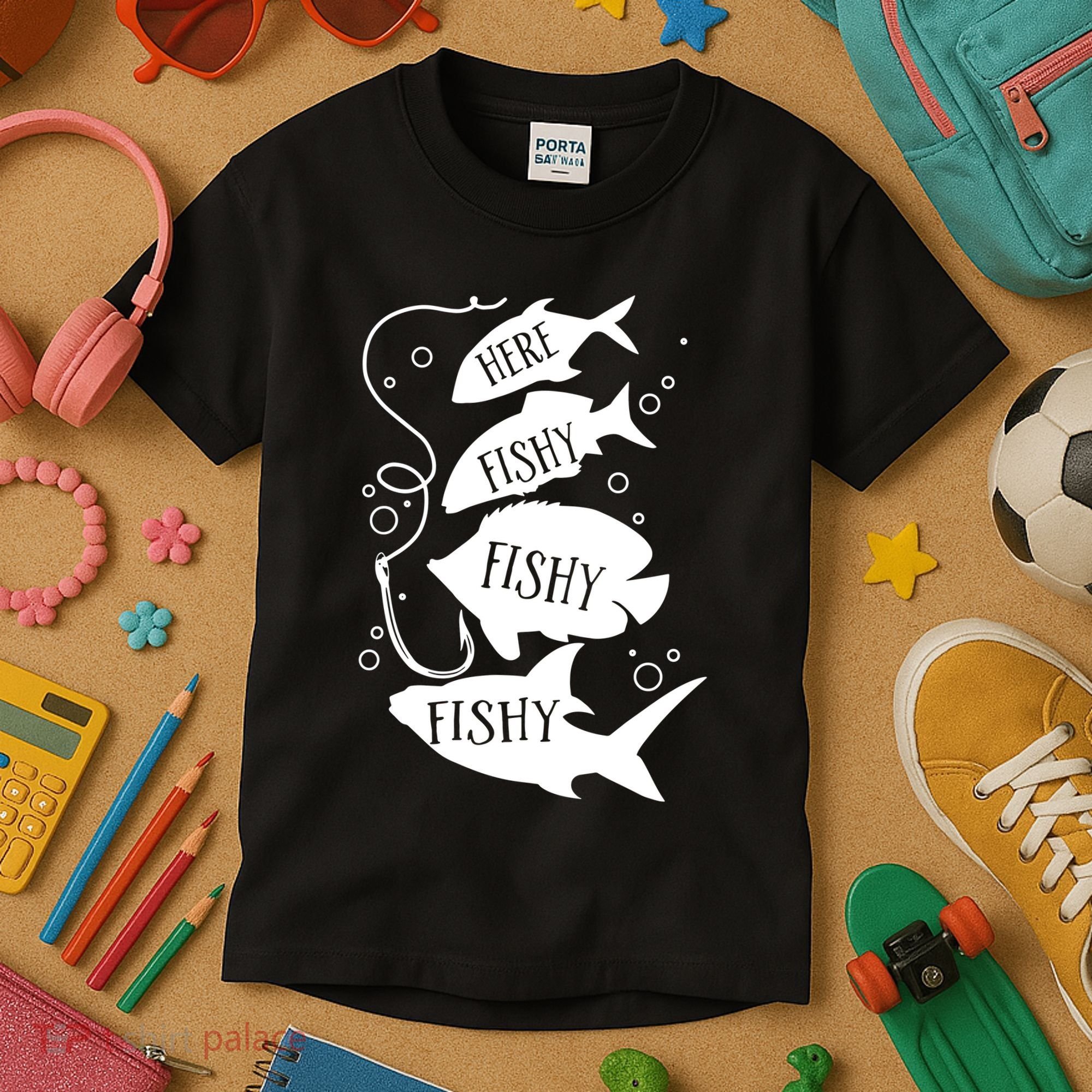 Here Fishy Fishy Fishing Lover Kids T-Shirt