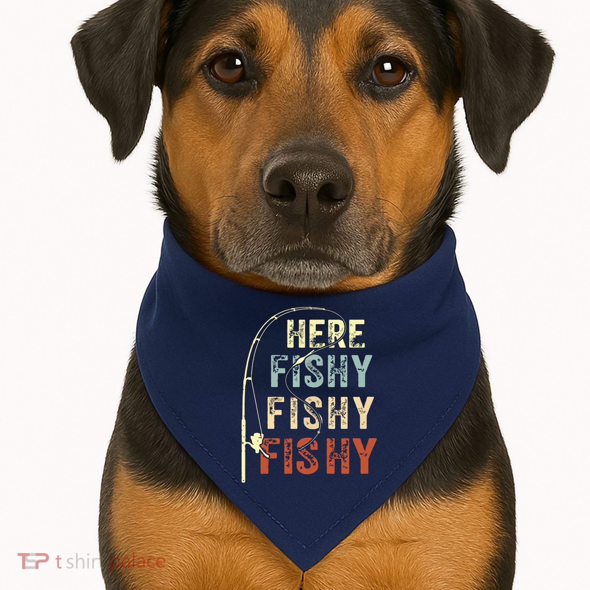 Here Fishy Fishy Fishy Funny Fishing USA-Made Doggie Bandana