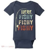 Here Fishy Fishy Fishy Funny Fishing Baby Bodysuit thumb 0